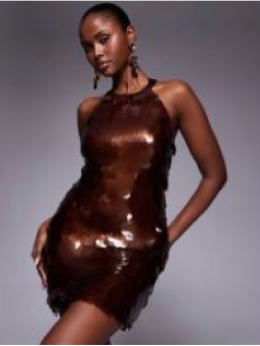 Stunning Bronze Sequin Halter Mini Dress – Size 12